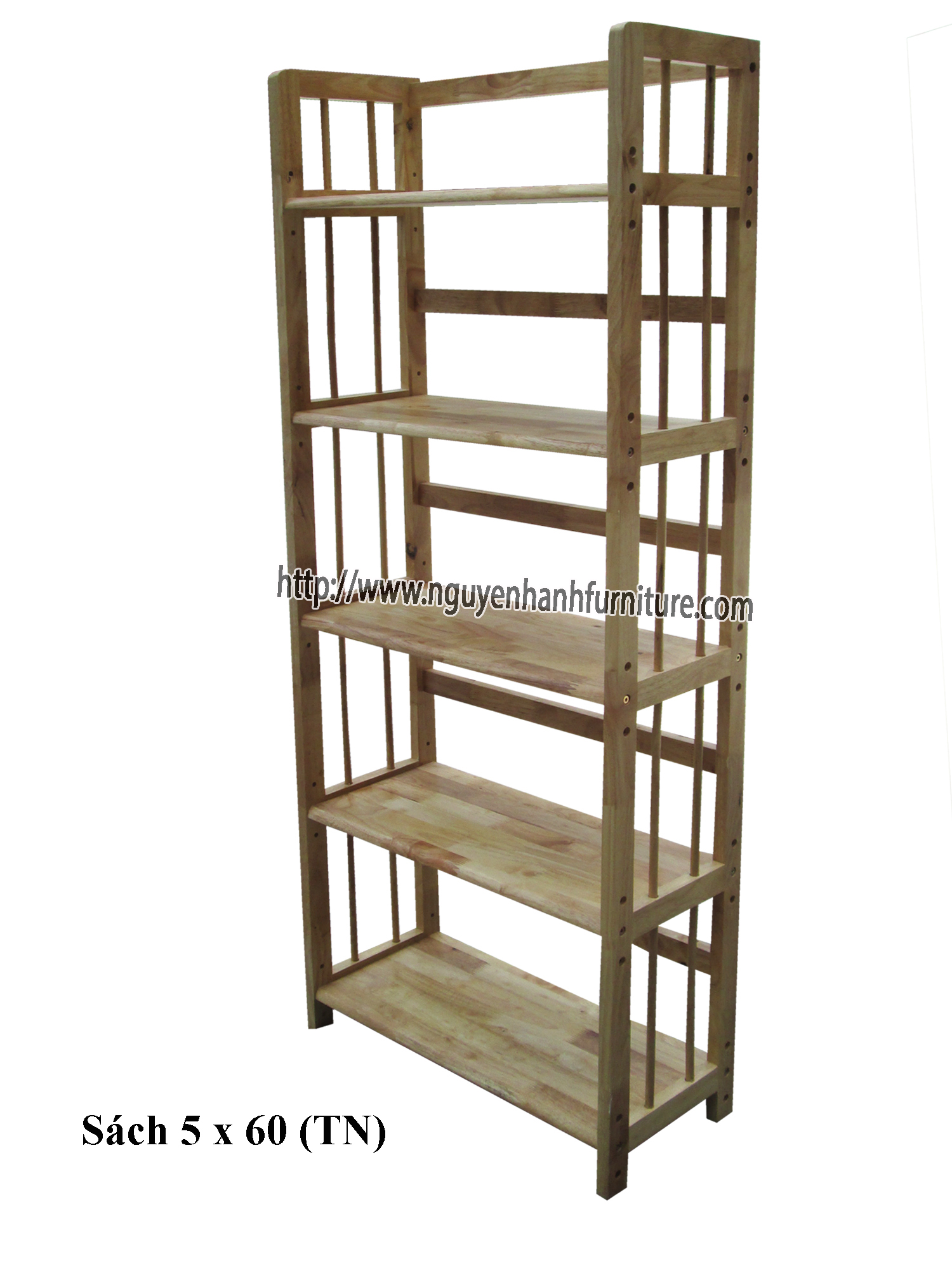 Name product: 5 storey Adjustable Bookshelf 60 (Natural) - Dimensions: 63 x 28 x 157 (H) - Description: Wood natural rubber